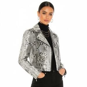 Blank NYC Snakeskin Moto Jacket Womens S Gray Faux Leather Biker Edgy Streetwear